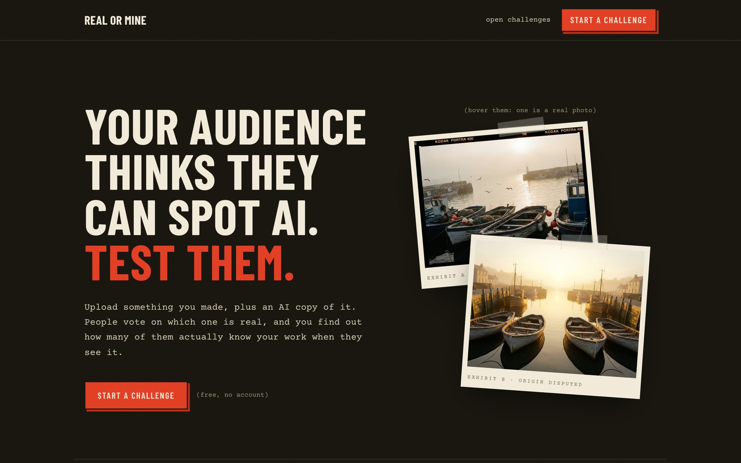Real or Mine homepage